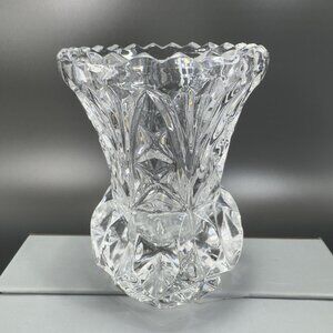 Bohemian Czech Clear Glass Crystal Sawtooth Edge Toothpick Holder Vase Vintage